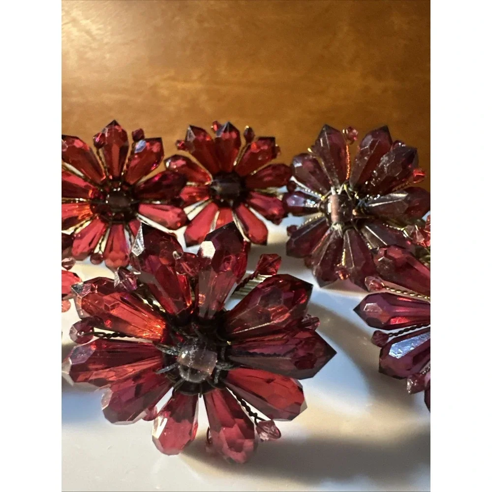 HANDMADE Reddish, Purple Jeweled & BEADED NAPKIN RINGS  SET of 6 gorgeous